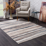 2’ x 12’ Blue and Beige Distressed Stripes Runner Rug