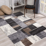 5’ Round Brown Distressed Geometric Area Rug