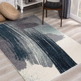 White and Blue Abstract Strokes Area Rug