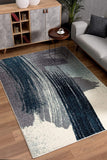 5’ Round White and Blue Abstract Strokes Area Rug