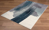 5’ Round White and Blue Abstract Strokes Area Rug