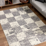 7’ x 9’ White and Gray Checkered Area Rug