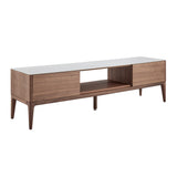 Haldis 71" Media Stand in White Ceramic Glass and Walnut