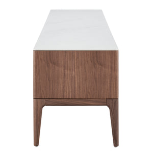 Haldis 71" Media Stand in White Ceramic Glass and Walnut