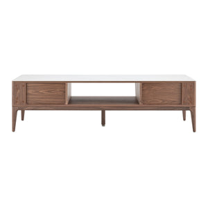Haldis 71" Media Stand in White Ceramic Glass and Walnut
