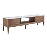 Haldis 71" Media Stand in White Ceramic Glass and Walnut