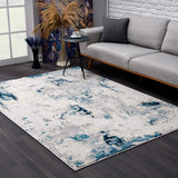 Blue and Ivory Abstract Strokes Area Rug