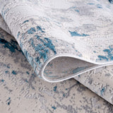 2’ x 12’ Blue and Ivory Abstract Strokes Runner Rug