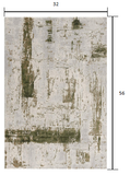 3’ x 5’ Green and Ivory Distressed Area Rug