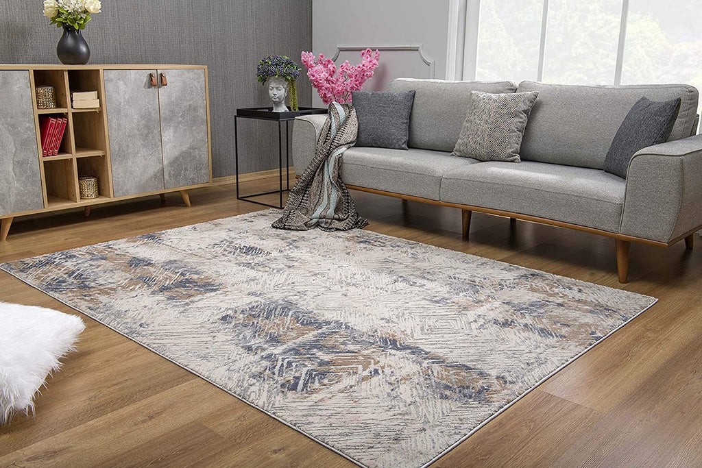4’ x 6’ Ivory and Beige Abstract Diamonds Area Rug