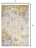 2’ x 5’ Gold and Gray Abstract Area Rug