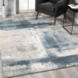 Cream and Blue Abstract Patches Runner Rug