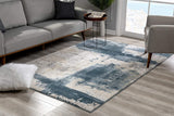 2’ x 10’ Cream and Blue Abstract Patches Runner Rug