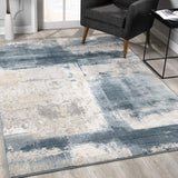 2’ x 12’ Cream and Blue Abstract Patches Runner Rug