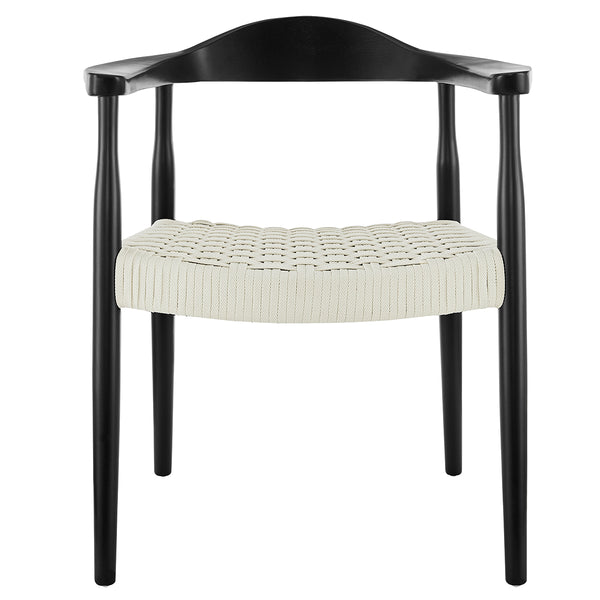 Hannu Armchair in Matte Black with White Seat Rope