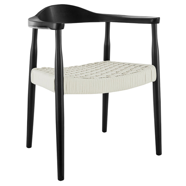 Hannu Armchair in Matte Black with White Seat Rope