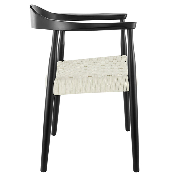 Hannu Armchair in Matte Black with White Seat Rope