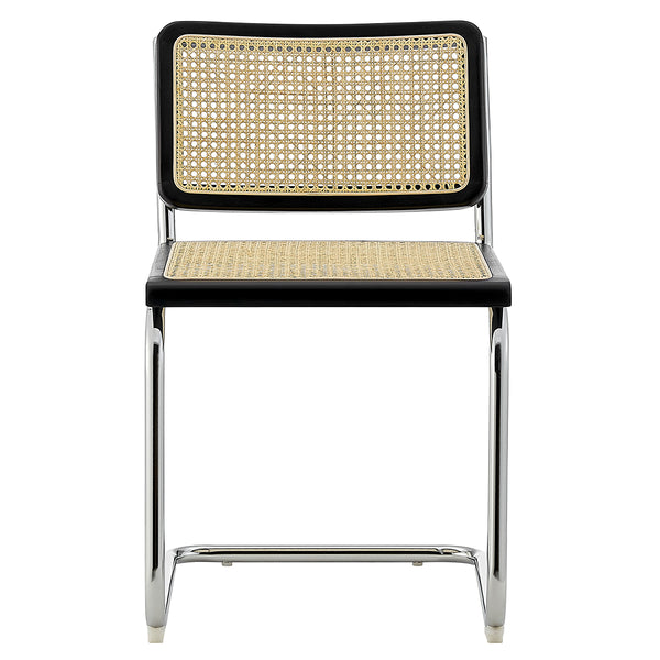 Fika Side Chair with Black Stained Frame, Natural Cane and Chromed Steel Sled Base - Set of 2