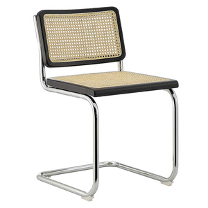 Fika Side Chair with Black Stained Frame, Natural Cane and Chromed Steel Sled Base - Set of 2