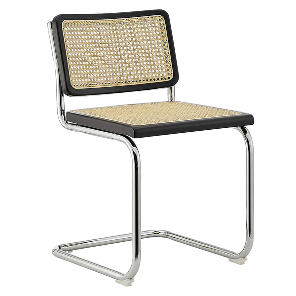Fika Side Chair with Black Stained Frame, Natural Cane and Chromed Steel Sled Base - Set of 2