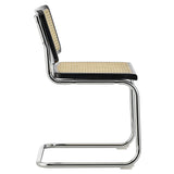 Fika Side Chair with Black Stained Frame, Natural Cane and Chromed Steel Sled Base - Set of 2