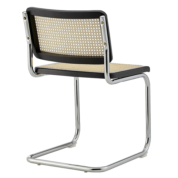 Fika Side Chair with Black Stained Frame, Natural Cane and Chromed Steel Sled Base - Set of 2