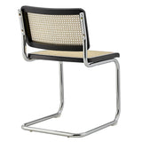 Fika Side Chair with Black Stained Frame, Natural Cane and Chromed Steel Sled Base - Set of 2