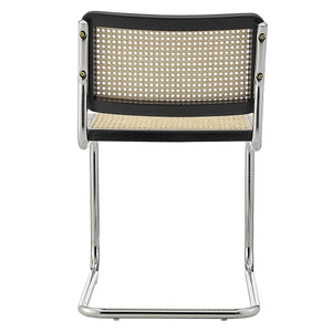 Fika Side Chair with Black Stained Frame, Natural Cane and Chromed Steel Sled Base - Set of 2