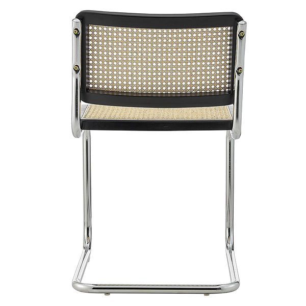 Fika Side Chair with Black Stained Frame, Natural Cane and Chromed Steel Sled Base - Set of 2