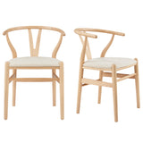 Evelina Side Chair in Natural Stained Frame and Beige Velvet Seat - Set of 2