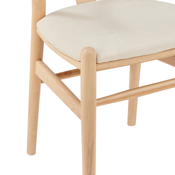 Evelina Side Chair in Natural Stained Frame and Beige Velvet Seat - Set of 2