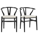 Evelina Side Chair with Black Stained Framed and Beige Velvet Seat - Set of 2