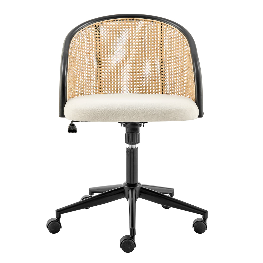 EuroStyle Dagmar Office Chair with Frame/Base in Black, Natural Cane Back, and Beige Fabric Seat 39178-BG