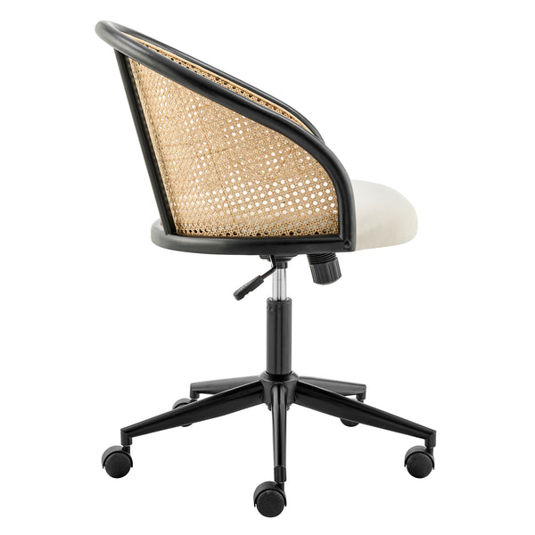 EuroStyle Dagmar Office Chair with Frame/Base in Black, Natural Cane Back, and Beige Fabric Seat 39178-BG