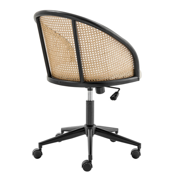 EuroStyle Dagmar Office Chair with Frame/Base in Black, Natural Cane Back, and Beige Fabric Seat 39178-BG