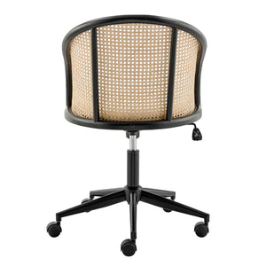 EuroStyle Dagmar Office Chair with Frame/Base in Black, Natural Cane Back, and Beige Fabric Seat 39178-BG