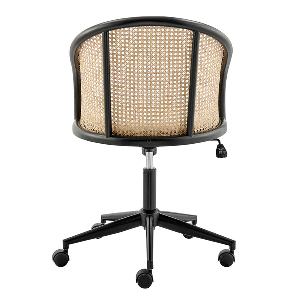 EuroStyle Dagmar Office Chair with Frame/Base in Black, Natural Cane Back, and Beige Fabric Seat 39178-BG