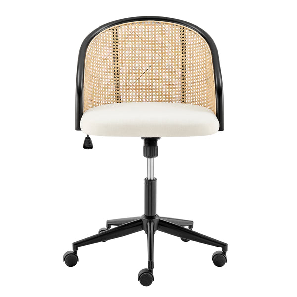 EuroStyle Dagmar Office Chair with Frame/Base in Black, Natural Cane Back, and Beige Fabric Seat 39178-BG