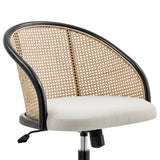 EuroStyle Dagmar Office Chair with Frame/Base in Black, Natural Cane Back, and Beige Fabric Seat 39178-BG