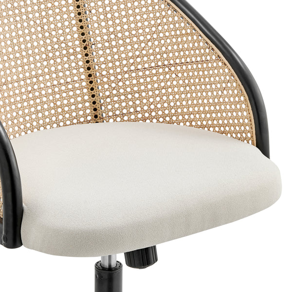 EuroStyle Dagmar Office Chair with Frame/Base in Black, Natural Cane Back, and Beige Fabric Seat 39178-BG