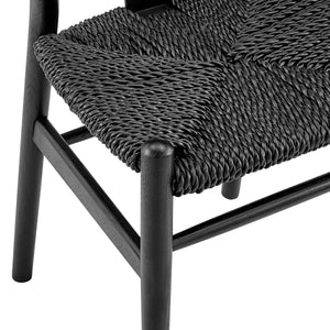 Evelina Outdoor Side Chair in Heat Treated Ash Frame in Matte Black Color and Black Rattan Seat - Set of 2