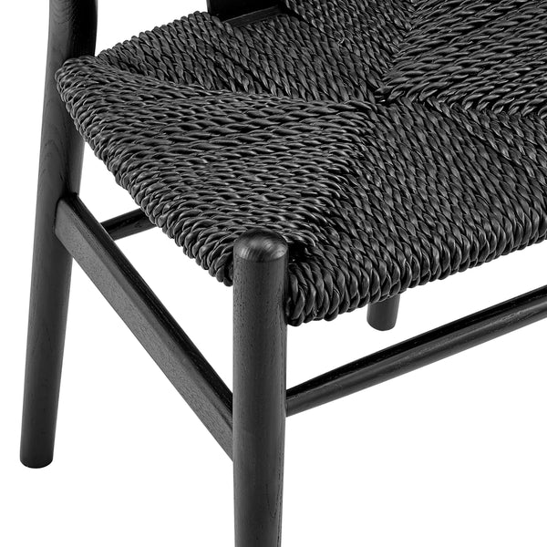 Evelina Outdoor Side Chair in Heat Treated Ash Frame in Matte Black Color and Black Rattan Seat - Set of 2