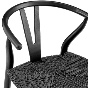 Evelina Outdoor Side Chair in Heat Treated Ash Frame in Matte Black Color and Black Rattan Seat - Set of 2