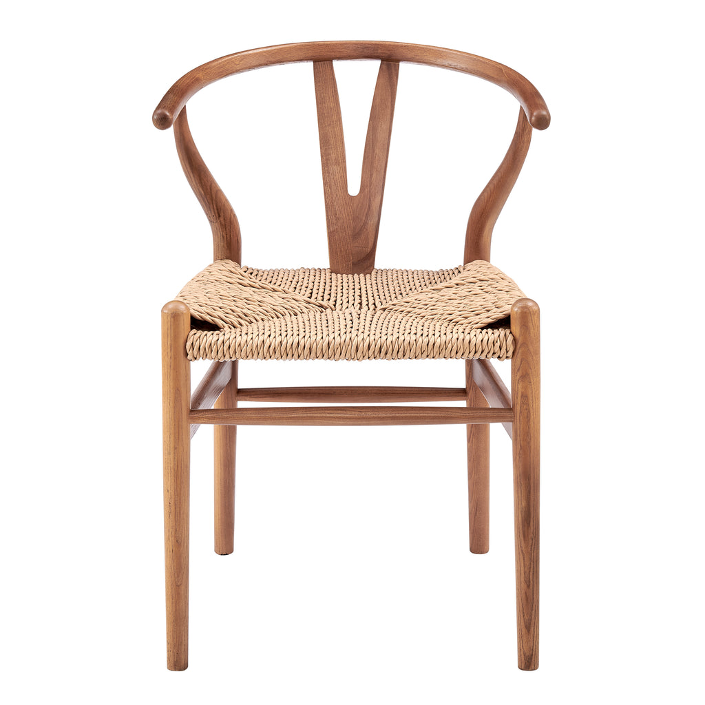 Evelina Outdoor Side Chair in Heat Treated Ash Frame in Golden Ash Color and Natural Rattan Seat - Set of 2