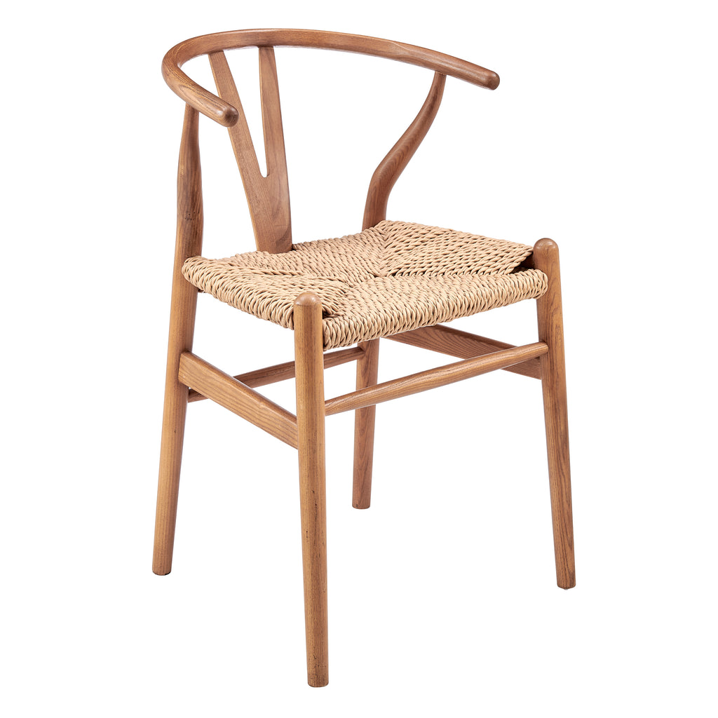 Evelina Outdoor Side Chair in Heat Treated Ash Frame in Golden Ash Color and Natural Rattan Seat - Set of 2