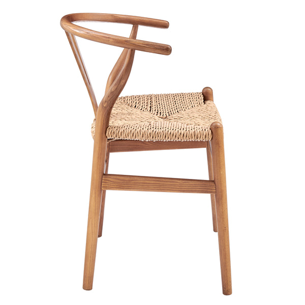 Evelina Outdoor Side Chair in Heat Treated Ash Frame in Golden Ash Color and Natural Rattan Seat - Set of 2