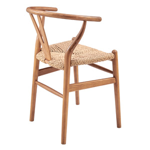 Evelina Outdoor Side Chair in Heat Treated Ash Frame in Golden Ash Color and Natural Rattan Seat - Set of 2