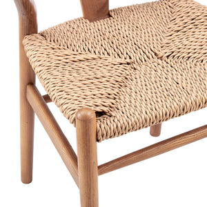 Evelina Outdoor Side Chair in Heat Treated Ash Frame in Golden Ash Color and Natural Rattan Seat - Set of 2