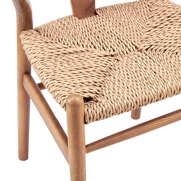 Evelina Outdoor Side Chair in Heat Treated Ash Frame in Golden Ash Color and Natural Rattan Seat - Set of 2