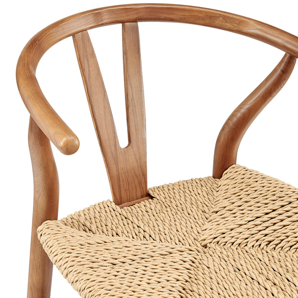 Evelina Outdoor Bar Stool in Heat Treated Ash Frame in Golden Ash Color and Natural Rattan Seat